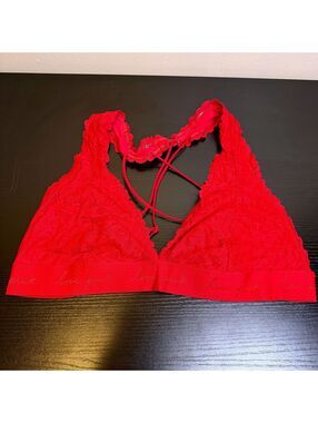 PINK Victoria’s Secret XXL Red Lace Love Pink Strappy Back Bralette NWOT